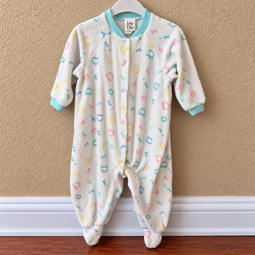 Vintage Baby Dior Footed Sleeper Large 18 23 Lbs Pastel Alphabet Terry USA